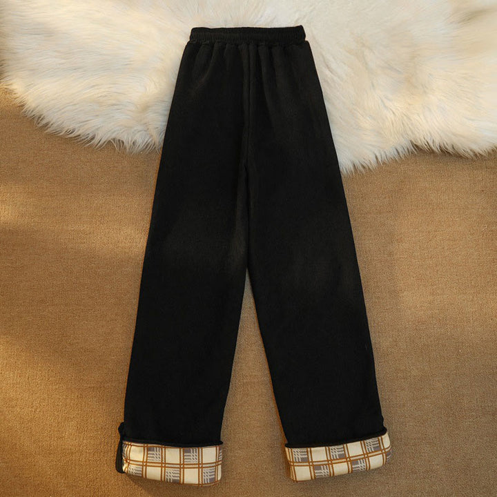 Pantaloni larghi da donna in velluto a coste di cotone patchwork con fodera in pile e tasche Buddha Stones - image 14