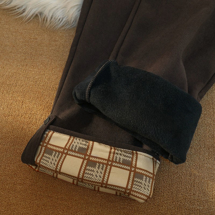 Pantaloni larghi da donna in velluto a coste di cotone patchwork con fodera in pile e tasche Buddha Stones - image 24