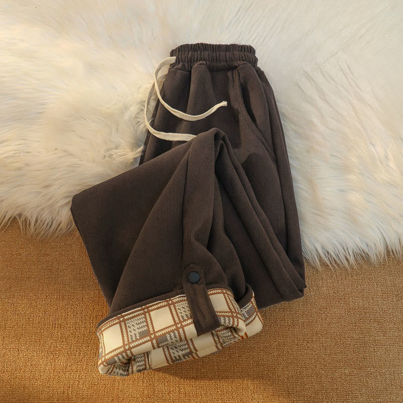 Pantaloni larghi da donna in velluto a coste di cotone patchwork con fodera in pile e tasche Buddha Stones - image 7