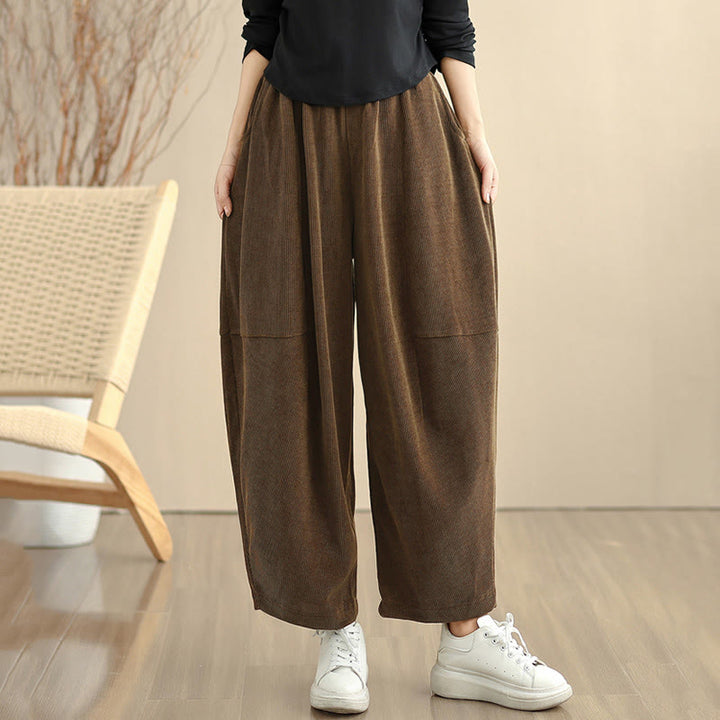 Pantaloni harem in velluto a coste patchwork con tasche da donna di Buddha Stones - image 4