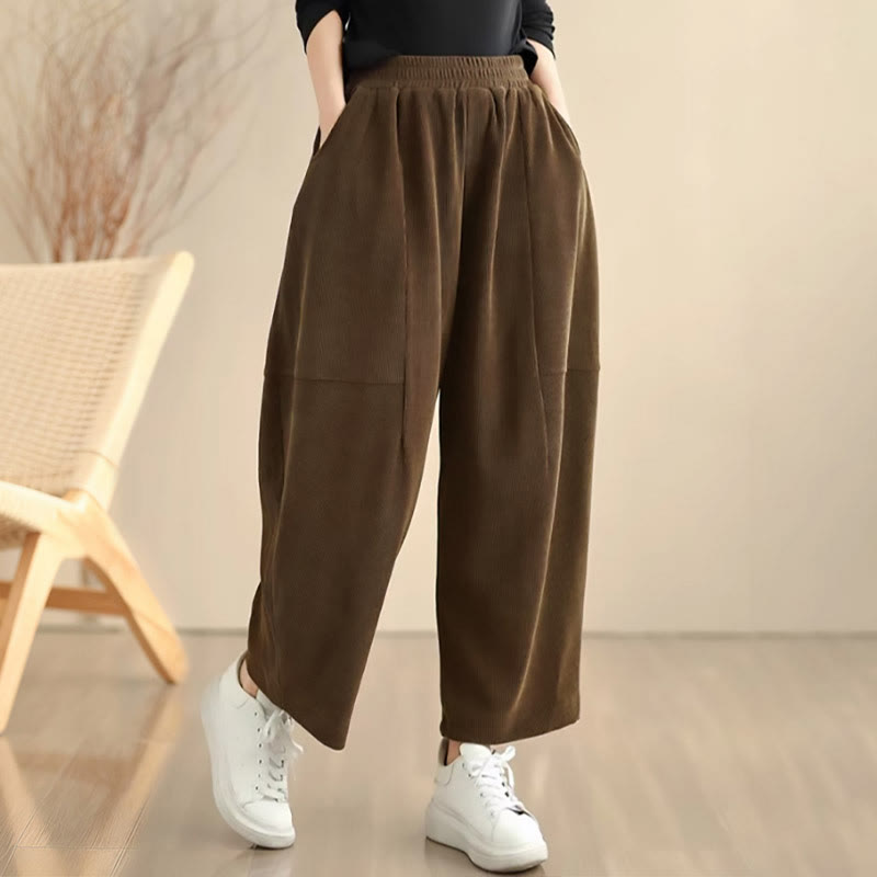 Pantaloni harem in velluto a coste patchwork con tasche da donna di Buddha Stones - image 1
