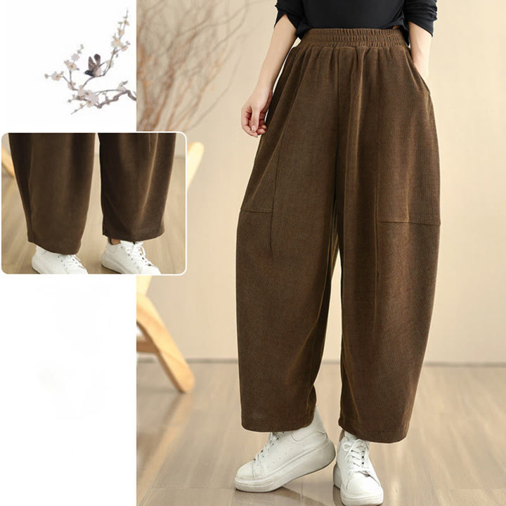 Pantaloni harem in velluto a coste patchwork con tasche da donna di Buddha Stones - image 16