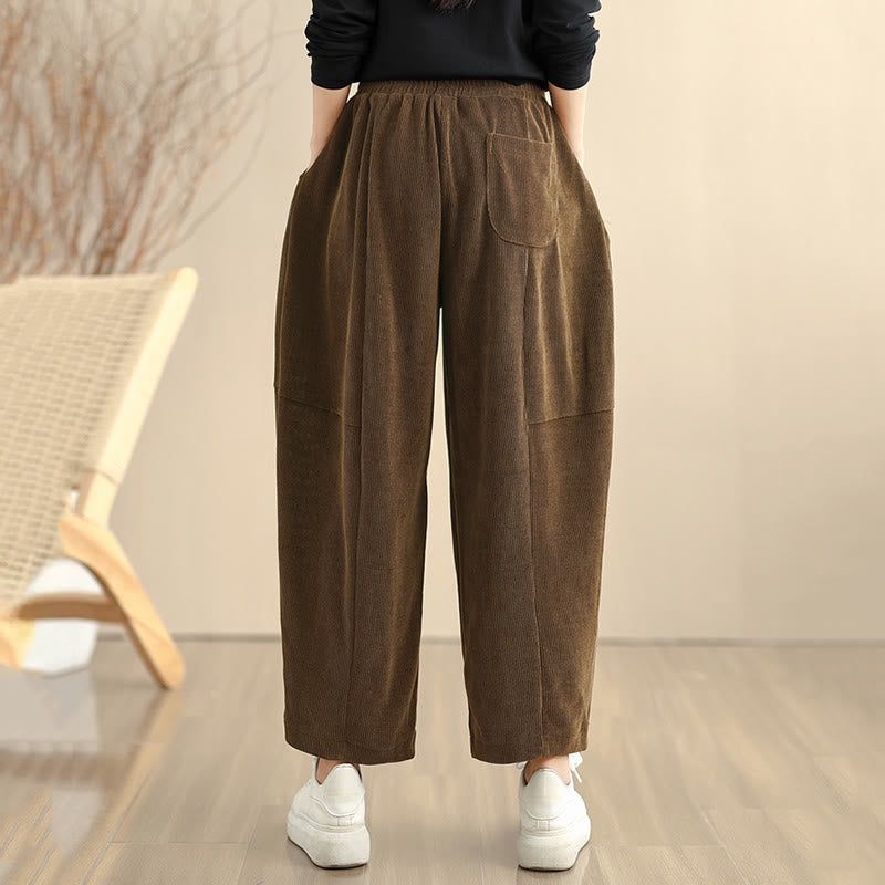 Pantaloni harem in velluto a coste patchwork con tasche da donna di Buddha Stones - image 2