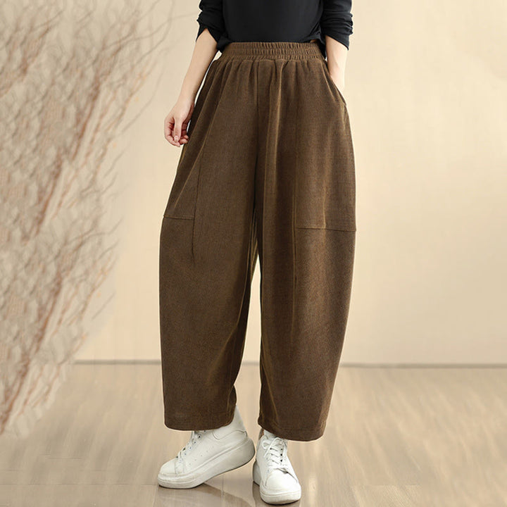 Pantaloni harem in velluto a coste patchwork con tasche da donna di Buddha Stones - image 3
