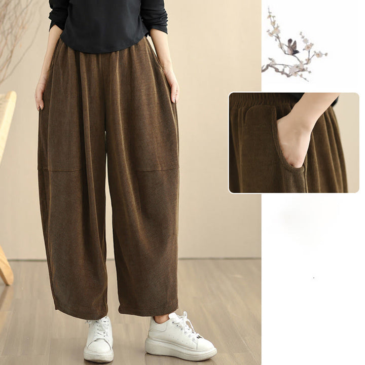 Pantaloni harem in velluto a coste patchwork con tasche da donna di Buddha Stones - image 15