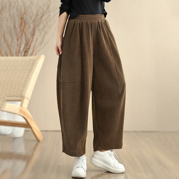 Pantaloni harem in velluto a coste patchwork con tasche da donna di Buddha Stones - image 5