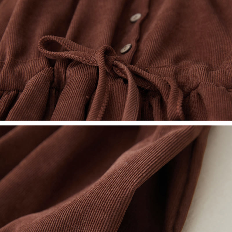 Abito midi a maniche lunghe con tasche, motivo floreale ricamato con Buddha Stones e lacci - image 5