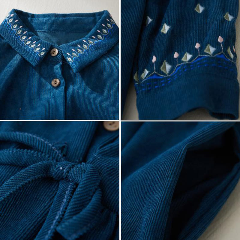 Abito midi a maniche lunghe con tasche, motivo floreale ricamato con Buddha Stones e lacci - image 19