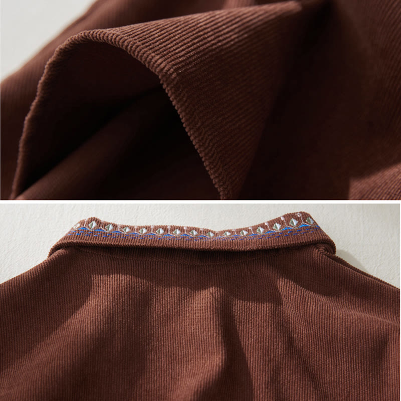 Abito midi a maniche lunghe con tasche, motivo floreale ricamato con Buddha Stones lacci - image 4