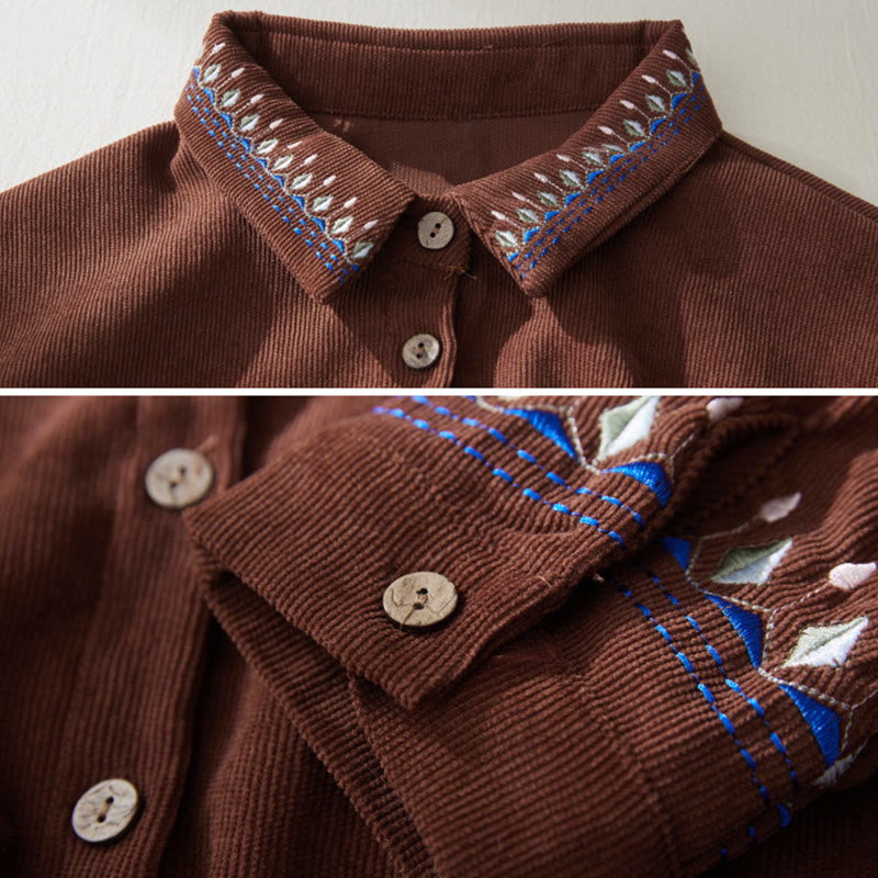 Abito midi a maniche lunghe con tasche, motivo floreale ricamato con Buddha Stones e lacci - image 3