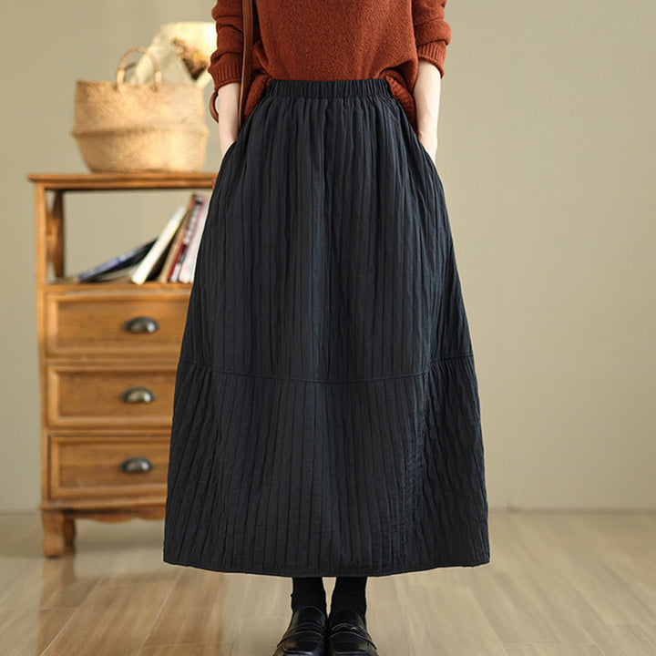 Gonna termica da donna con elastico in vita, tasche e design a pieghe semplici con Buddha Stones - Nero - US8-10, UK/AU12-14, EU40-42 (2XL) - image 4