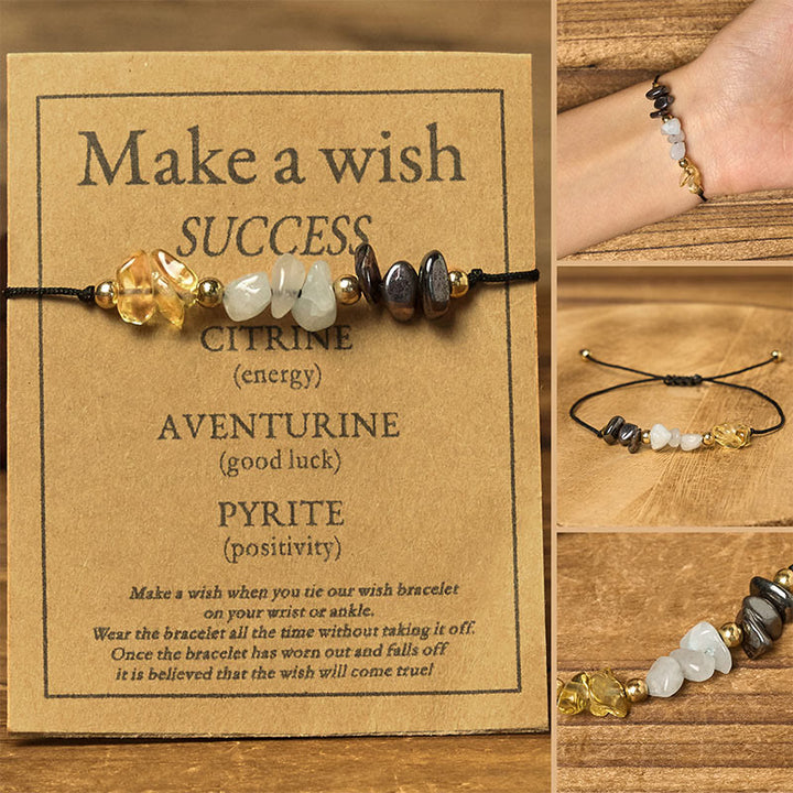 Bracciale con carta del successo in corda, citrino, avventurina verde e pirite di Buddha Stones - Perline irregolari (circonferenza del polso: 14-23 cm) - image 0