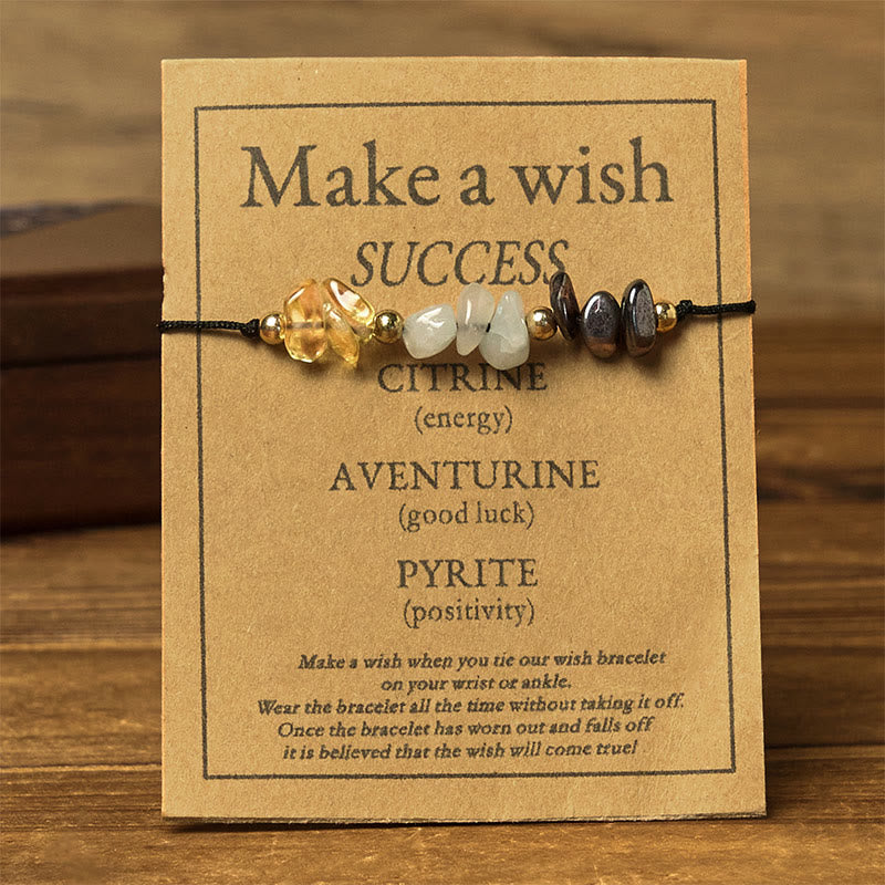 Bracciale con carta del successo in corda, citrino, avventurina verde e pirite di Buddha Stones - image 1