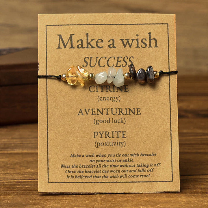 Bracciale con carta del successo in corda, citrino, avventurina verde e pirite di Buddha Stones - image 1