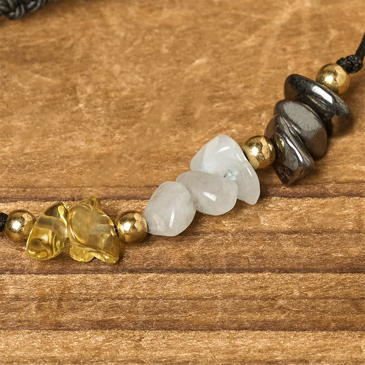 Bracciale con carta del successo in corda, citrino, avventurina verde e pirite di Buddha Stones - image 4