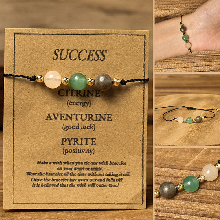 Bracciale con carta del successo in corda, citrino, avventurina verde e pirite di Buddha Stones - Perline rotonde (circonferenza del polso: 14-23 cm) - image 10
