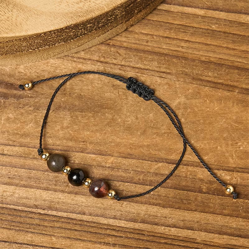 Braccialetto di corda con carta di protezione in pirite, tormalina nera, occhio di tigre Buddha Stones - image 13