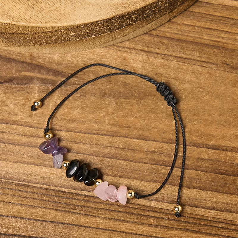 Braccialetto di corda con carta empatica, Buddha Stones, ametista, tormalina nera, quarzo rosa - image 2