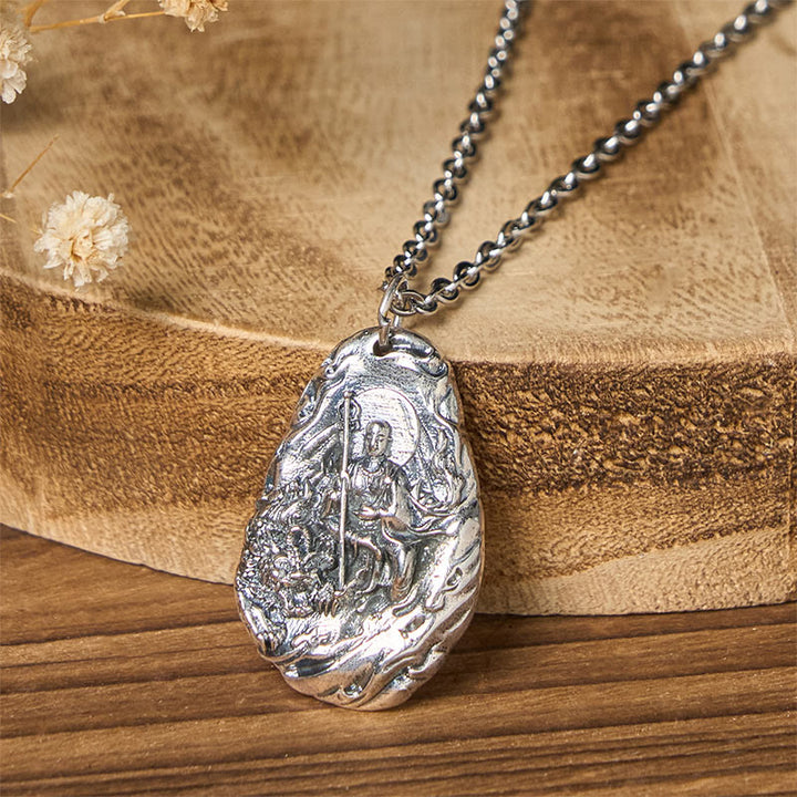 Buddha Stones Collana con ciondolo in rame Kṣitigarbha Dizang Bodhisattva Compassione - Catena di Buddha e Croce - image 0