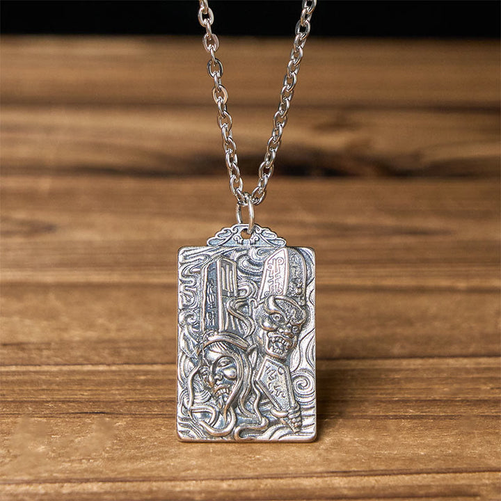 Buddha Stones Collana con ciondolo in rame, nero e bianco, modello di impermanenza, equilibrio - Impermanenza in bianco e nero e catena incrociata - image 0