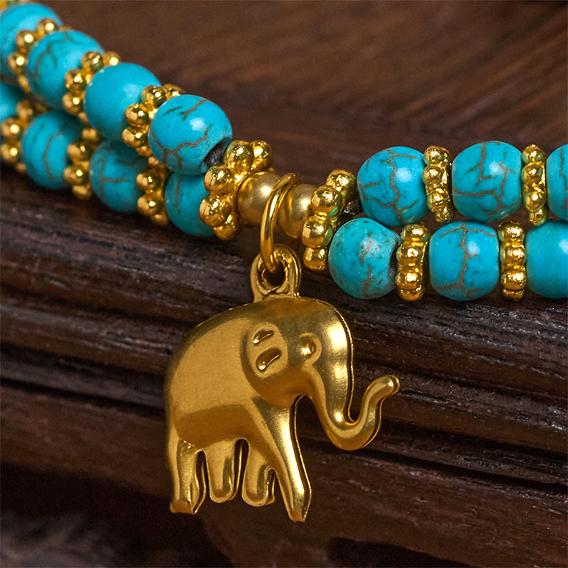 Bracciale Buddha Stones Turquoise Elephant Luck in rame placcato a doppio strato e resistenza - image 20
