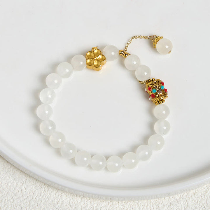 Braccialetto di positività con fiori di pietra di cristallo di agata bianca tibetana Buddha Stones - image 2