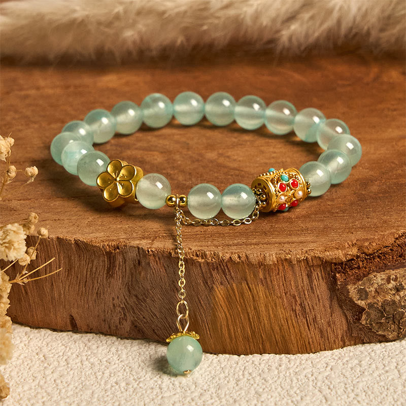 Braccialetto di positività con fiori di pietra di cristallo di agata bianca tibetana Buddha Stones - Cristallo blu (circonferenza del polso: 14-16 cm) - image 15