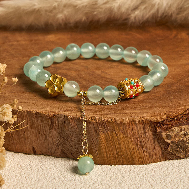 Braccialetto di positività con fiori di pietra di cristallo di agata bianca tibetana Buddha Stones - Cristallo blu (circonferenza del polso: 14-16 cm) - image 15