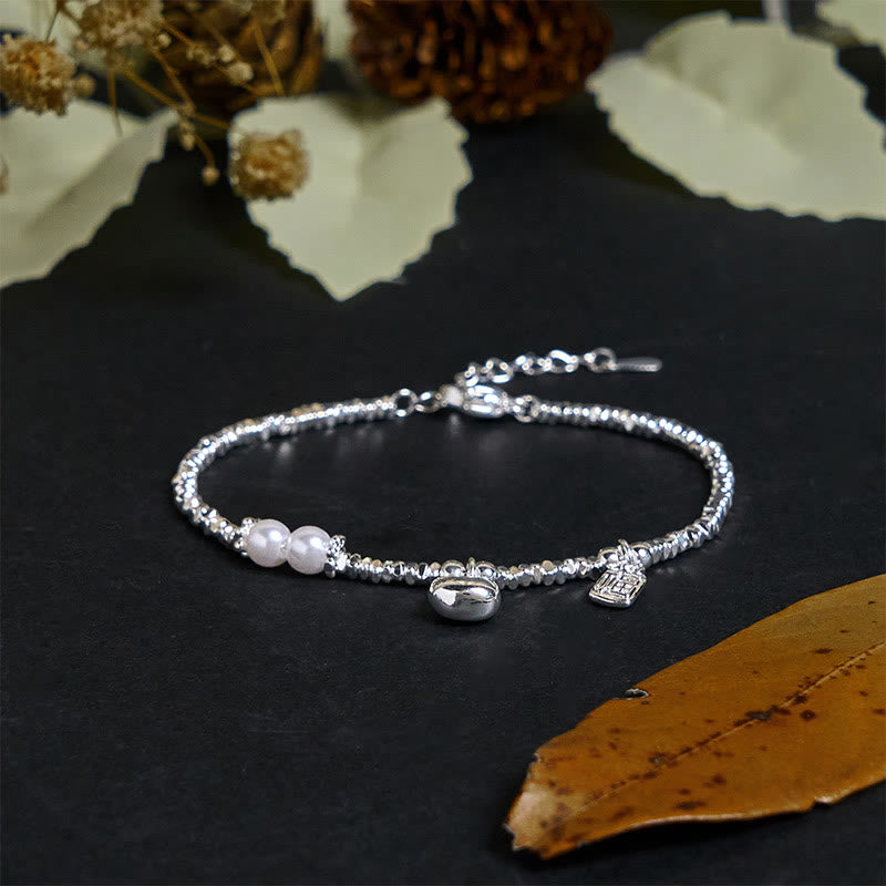 Braccialetto di benedizione con perle e carattere Fu in argento placcato rame con Buddha Stones - image 1