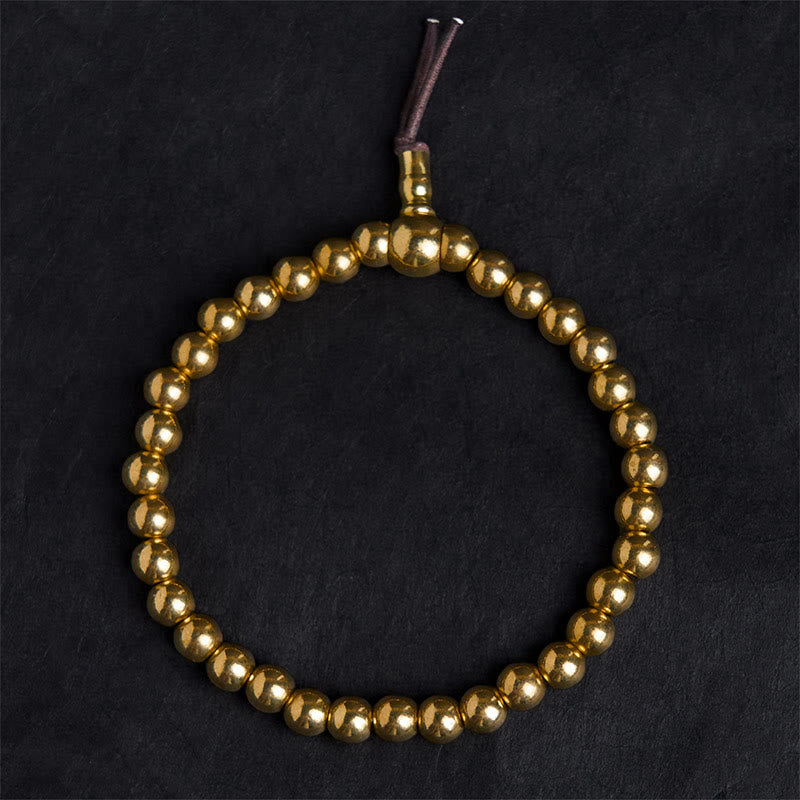 Braccialetto della ricchezza con perline in ottone puro e rame tibetano retrò Buddha Stones - image 1