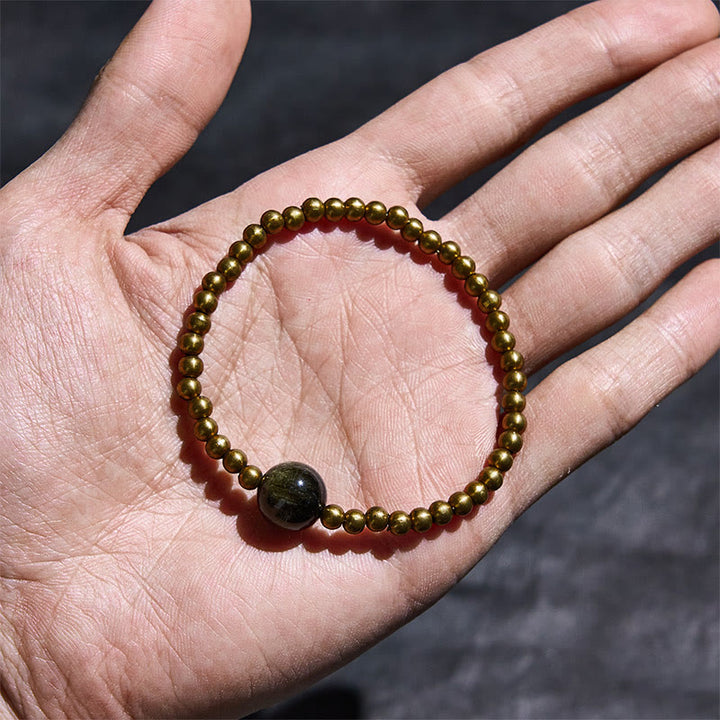 Braccialetto di protezione e ricchezza in ossidiana Buddha Stones placcate in rame e ottone dorato - image 3
