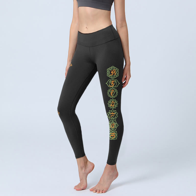 Buddha Stones Leggings da palestra con motivo Hamsa, fiore della vita, solidi platonici e chakra, pantaloni da yoga da donna - Nero - US18, UK/AU22, EU50 (4XL) - image 0
