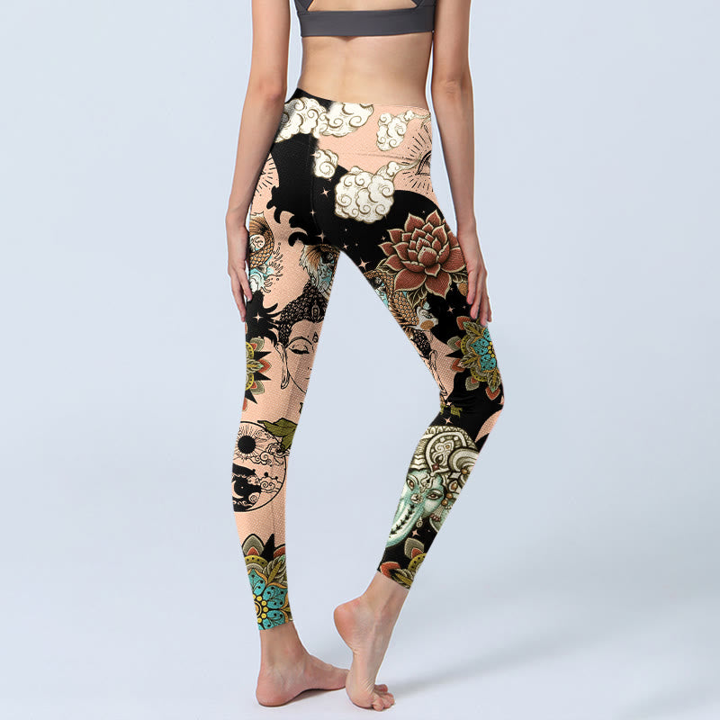 Buddha Stones Leggings da palestra a forma di loto Ganesh Mandala Malocchio Koi Pesce Yin Yang Pantaloni da yoga da donna - image 4