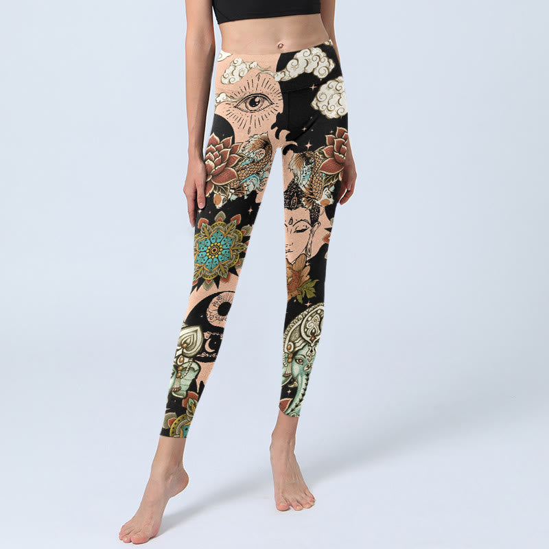 Buddha Stones Leggings da palestra a forma di loto Ganesh Mandala Malocchio Koi Pesce Yin Yang Pantaloni da yoga da donna - image 5