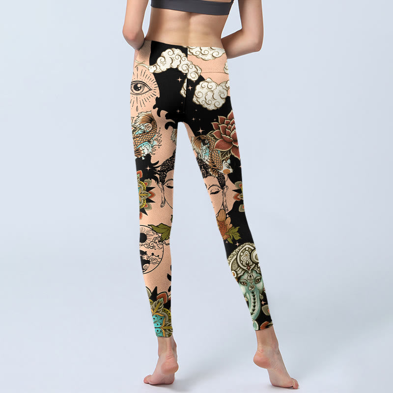 Buddha Stones Leggings da palestra a forma di loto Ganesh Mandala Malocchio Koi Pesce Yin Yang Pantaloni da yoga da donna - image 6
