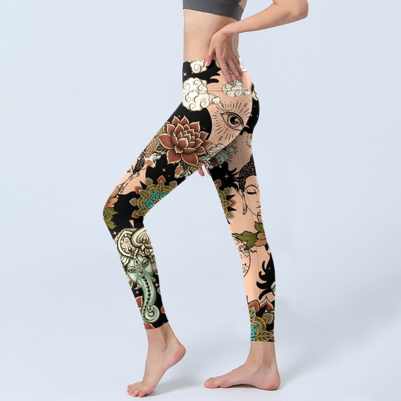 Buddha Stones Leggings da palestra a forma di loto Ganesh Mandala Malocchio Koi Pesce Yin Yang Pantaloni da yoga da donna - image 2