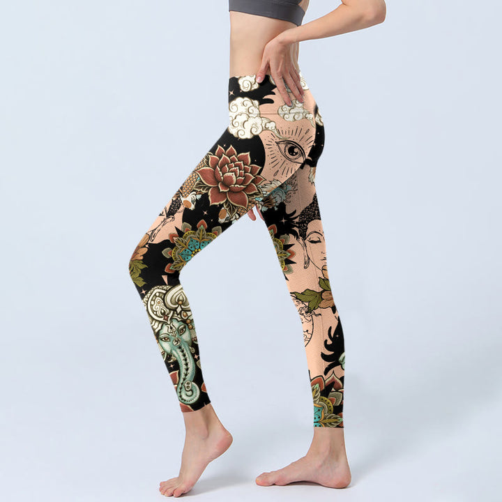 Buddha Stones Leggings da palestra a forma di loto Ganesh Mandala Malocchio Koi Pesce Yin Yang Pantaloni da yoga da donna - image 2