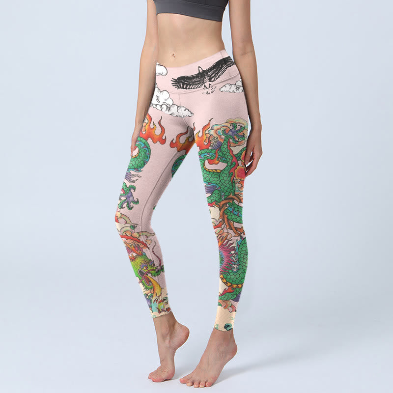 Buddha Stones Leggings da palestra con motivo Dragon Rose Eagle Waves, nuvole di buon auspicio, pantaloni da yoga da donna - Rosa lavanda - US18, UK/AU22, EU50 (4XL) - image 0
