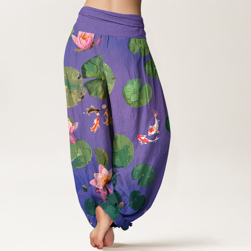 Pantaloni harem da donna in puro cotone con elastico in vita e motivo a fiori di loto e stampa Buddha Stones - image 10