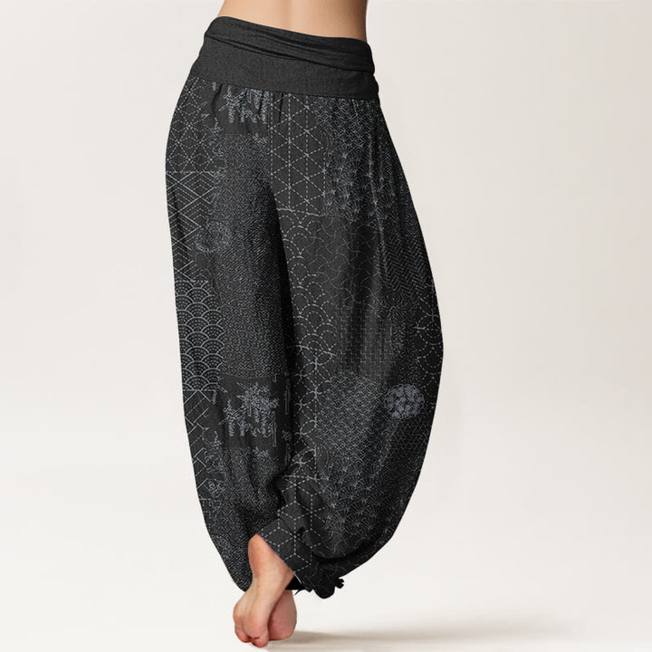 Pantaloni harem in puro cotone stampato con elastico in vita e motivo geometrico Buddha Stones da donna - image 10