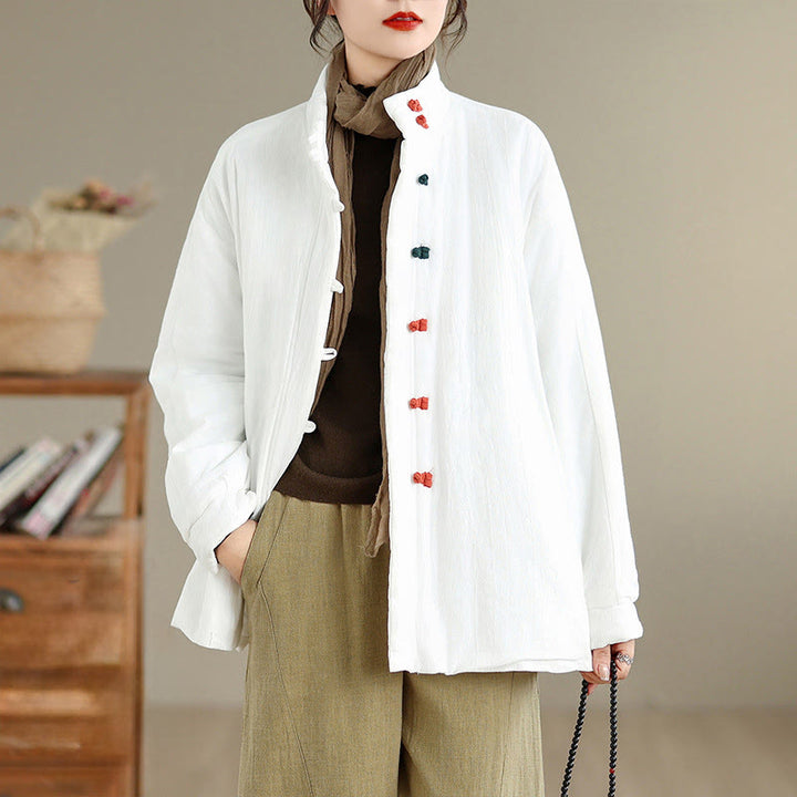 Giacca invernale da donna in cotone spesso con bottoni cinesi a forma di rana, a maniche lunghe, con tasche , Buddha Stones - image 14