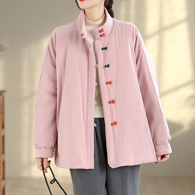 Giacca invernale da donna in cotone spesso con bottoni cinesi a forma di rana, a maniche lunghe, con tasche , Buddha Stones - Rosa - US14, UK/AU18, EU46 (2XL) - image 0