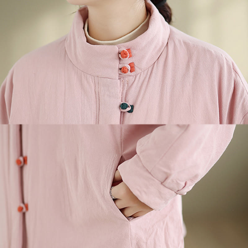 Giacca invernale da donna in cotone spesso con bottoni cinesi a forma di rana, a maniche lunghe, con tasche , Buddha Stones - image 6