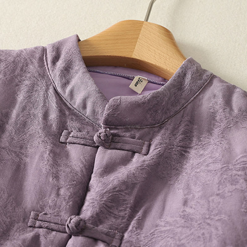 Giacca a maniche lunghe con tasche e design a bottoni a rana in tinta unita da donna Buddha Stones - image 1