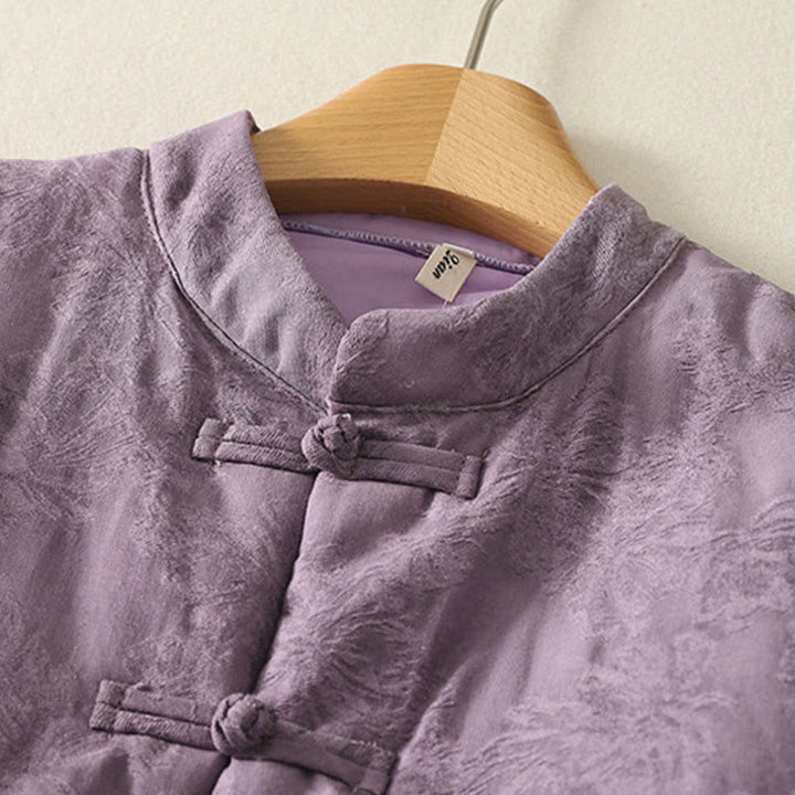 Giacca da donna in cotone a maniche lunghe con tasche e design a bottoni a rana, Buddha Stones - image 1