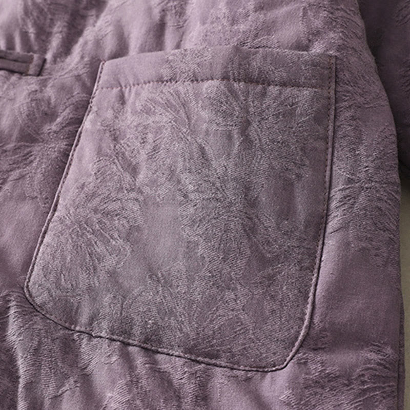 Giacca a maniche lunghe con tasche e design a bottoni a rana in tinta unita da donna Buddha Stones - image 2