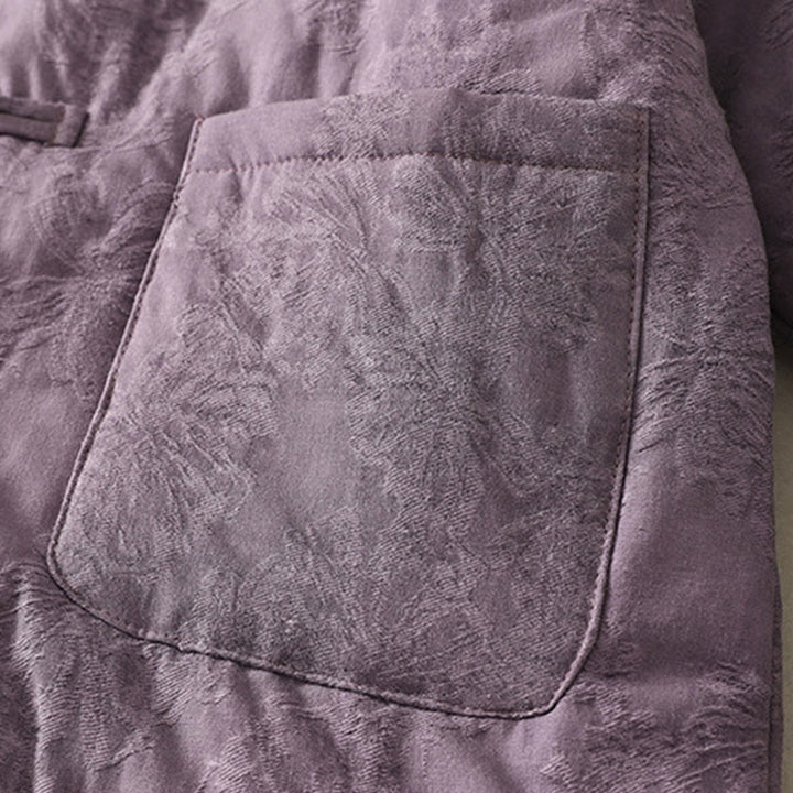 Giacca a maniche lunghe con tasche e design a bottoni a rana in tinta unita da donna Buddha Stones - image 2