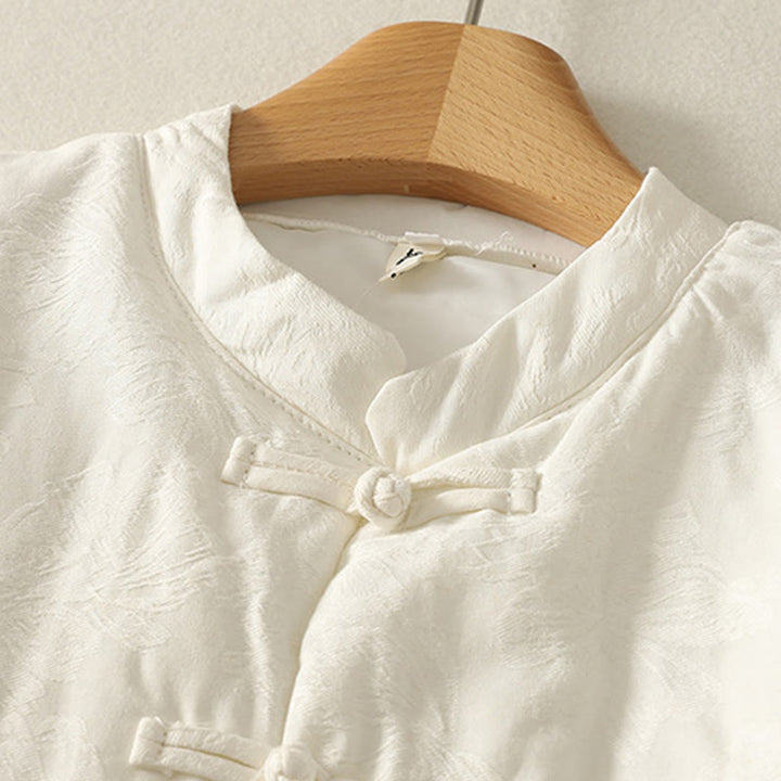 Giacca a maniche lunghe con tasche e design a bottoni a rana in tinta unita da donna Buddha Stones - image 7