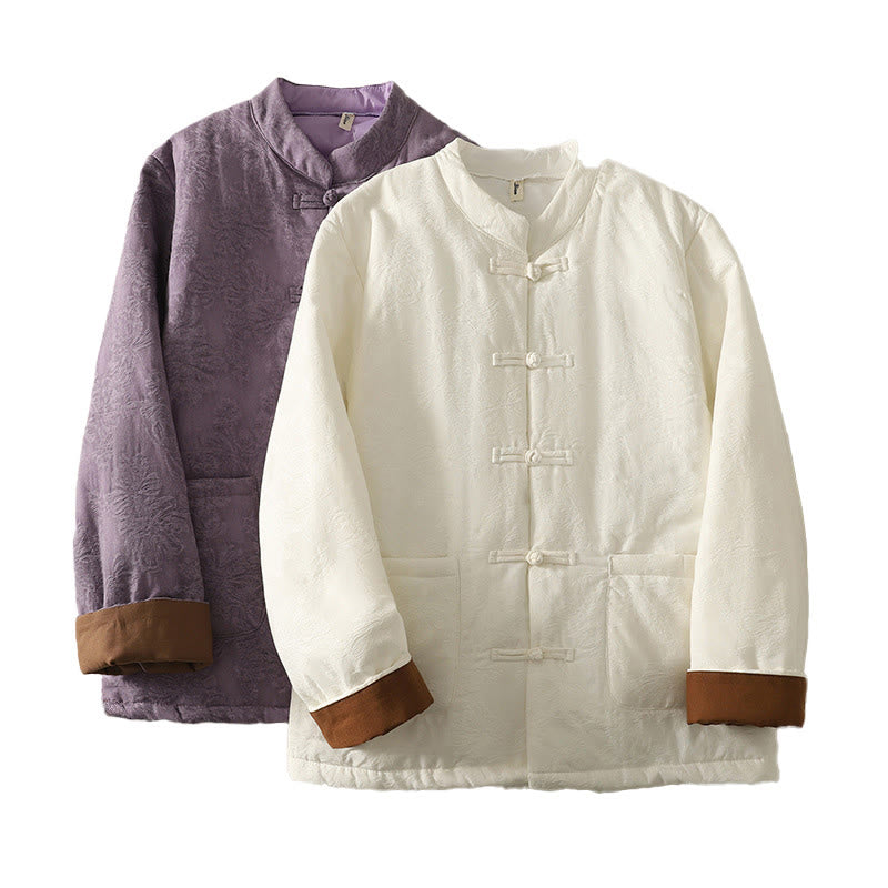 Giacca a maniche lunghe con tasche e design a bottoni a rana in tinta unita da donna Buddha Stones - image 16