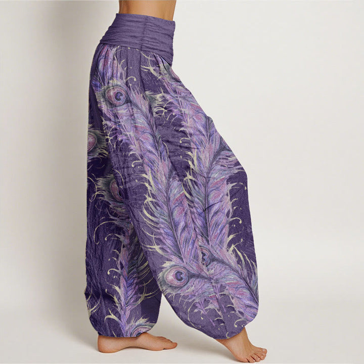 Pantaloni harem da donna con elastico in vita, in puro cotone con motivo fenice brillante, Buddha Stones - image 10
